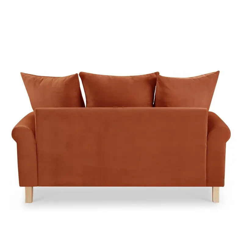 2 Seater Burnt Orange Velvet Sofa Scatter Back Cushions Deep Comfy Seat