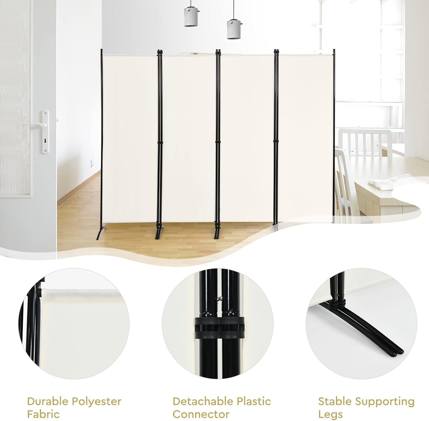 4 Panel Folding Room Divider Privacy Screen Freestanding Partition Wall Cream