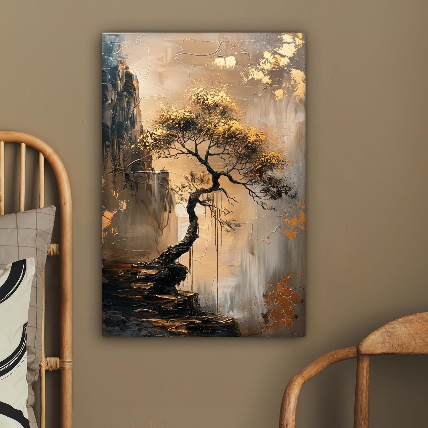 Gold Tree Canvas Wall Art 40x60cm Modern Framed Living Room Decor