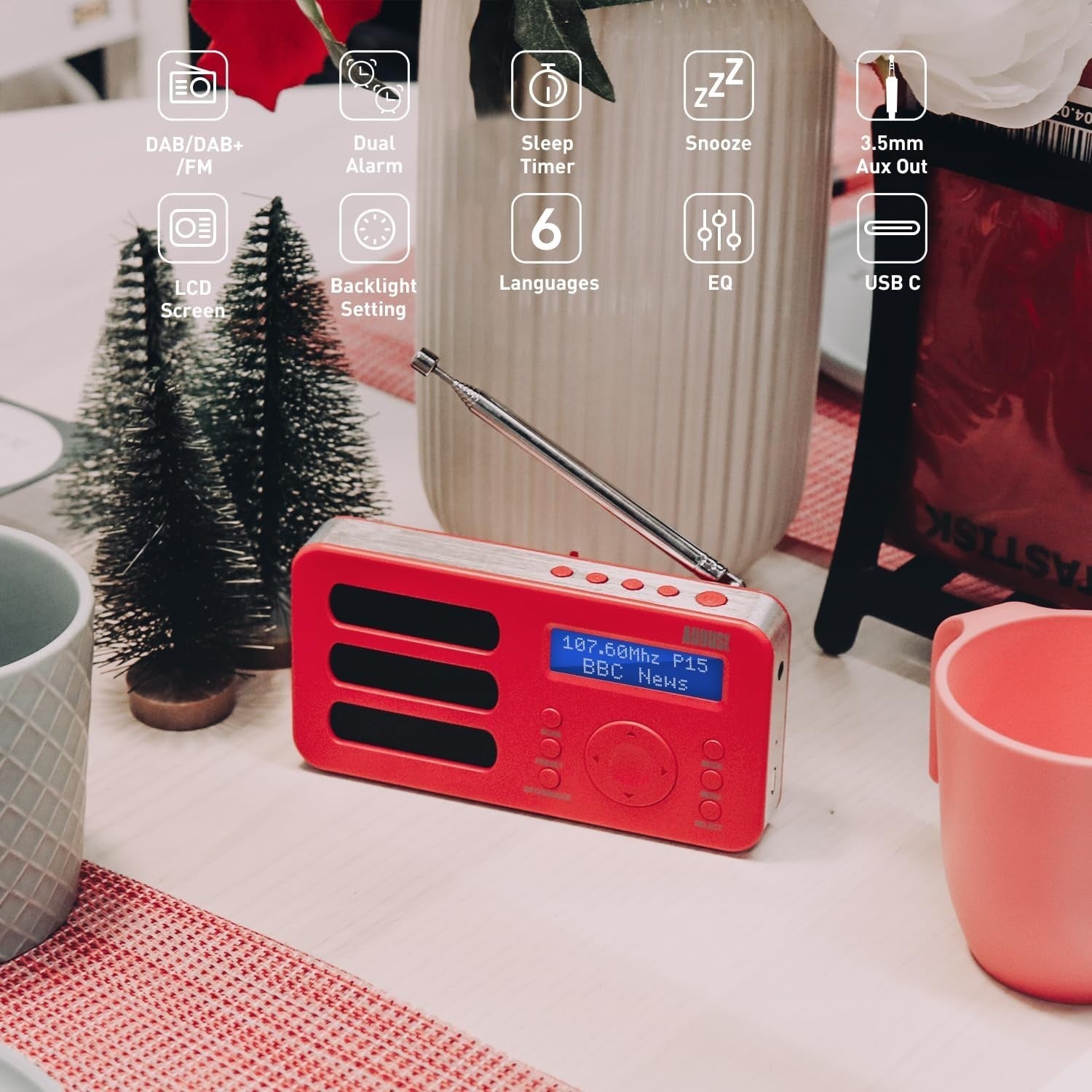 Portable DAB/DAB+/FM Digital Radio with Alarm, Rechargeable & AUX Output