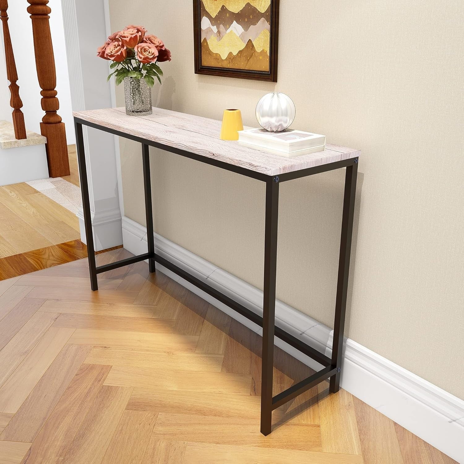 Slim Console Table Narrow Desk Sofa Side Entryway Table Metal Frame