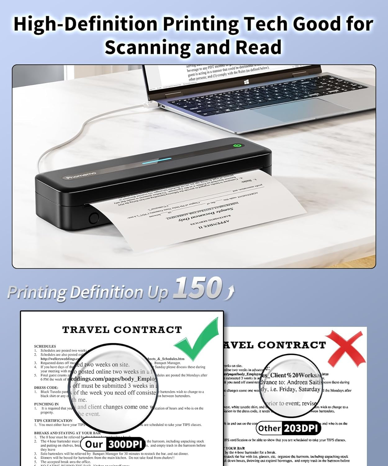 A4 Portable Thermal Printer 300DPI Bluetooth Inkless Kit