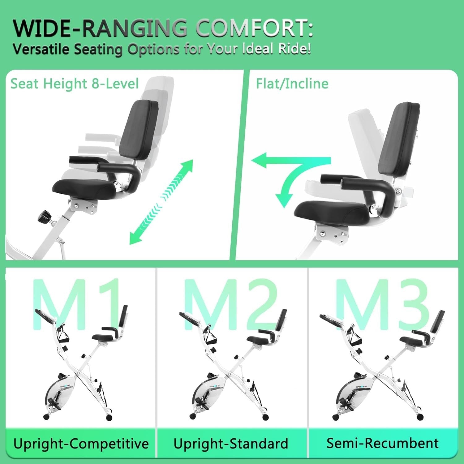 Foldable Magnetic Exercise Bike w/ LCD, Adjustable Seat, Backrest 300lb Capacity