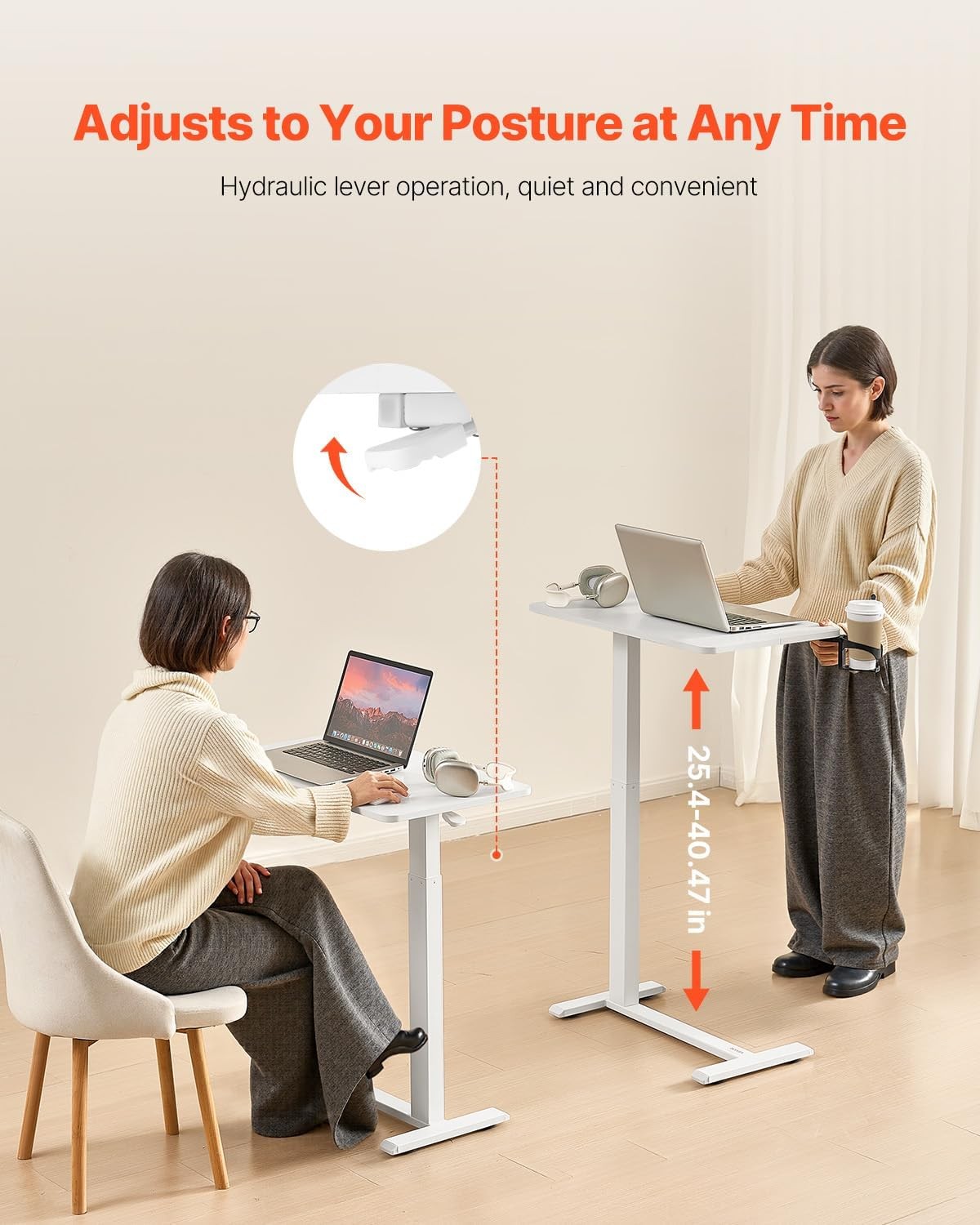 Overbed Laptop Table Height Adjustable Rolling Desk with Wheels Cup Holder