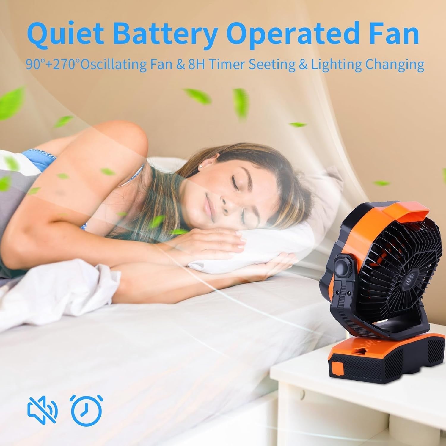 Camping Fan 20000mAh Rechargeable – Portable LED Light Desk Fan w/ Remote Orange