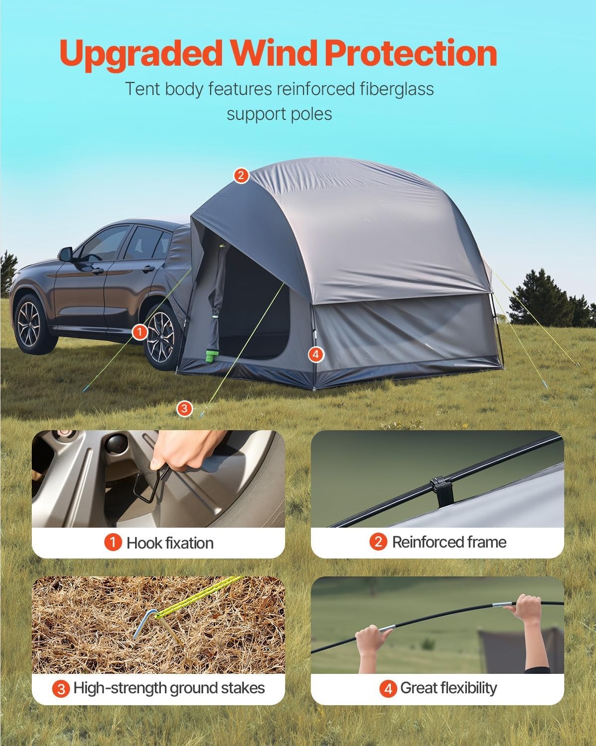 SUV Camping Tent Waterproof 8x8ft Car Tailgate Awning Shelter