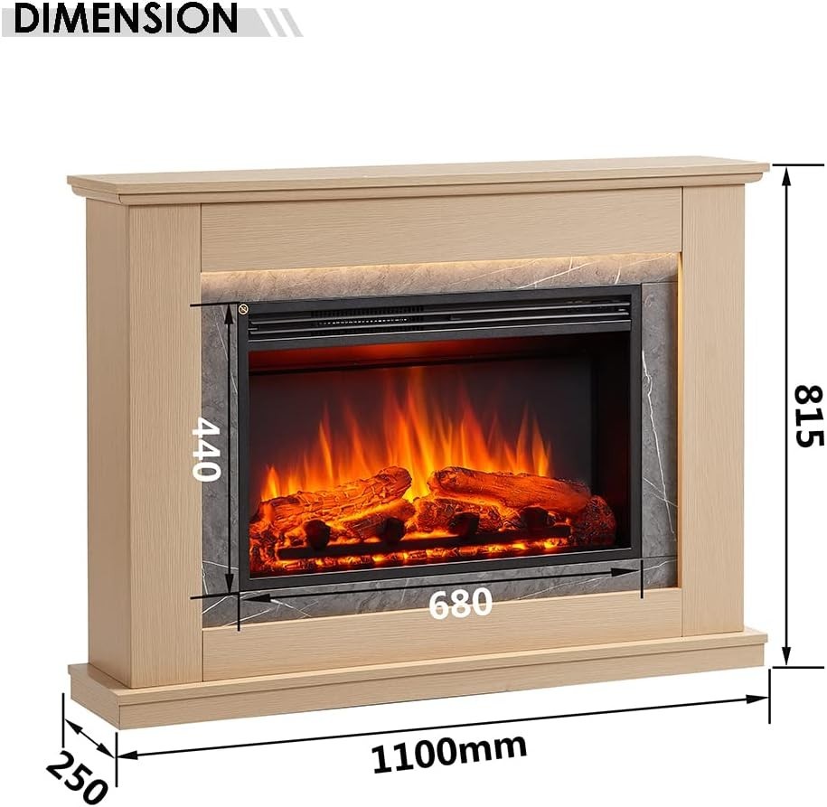 Electric Fireplace Suite 43" LED Log Flame Heater Freestanding Oak