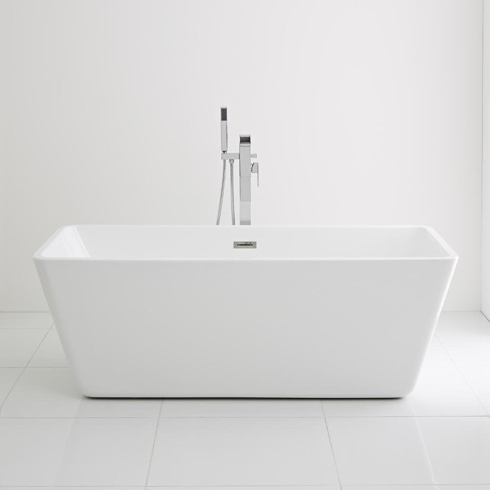 White Double Ended Freestanding Square Bath 1615x720mm Chrome Overflow