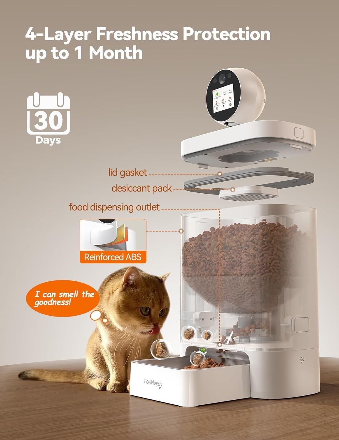 Smart Automatic Cat Feeder Camera 2K WiFi App Control 5.5L Food Dispenser