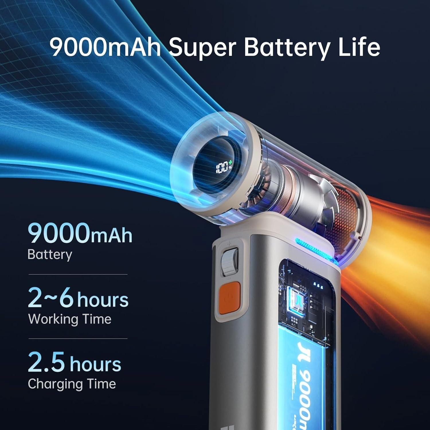 Portable Handheld Turbo Fan Grey 100-Speed Rechargeable Mini Cooling Fan 9000mAh
