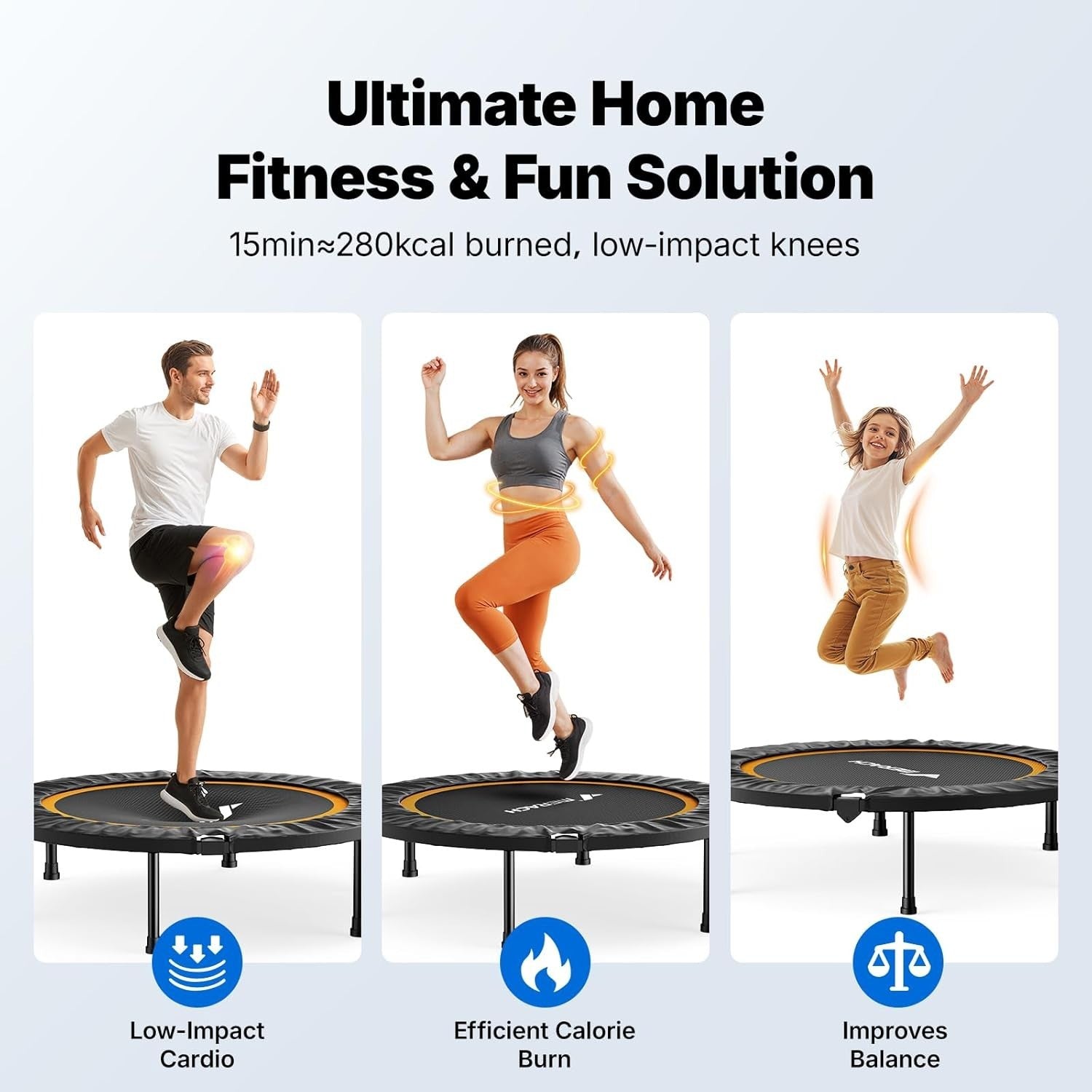 40” Silent Fitness Rebounder Foldable Indoor Exercise Trampoline 330lb