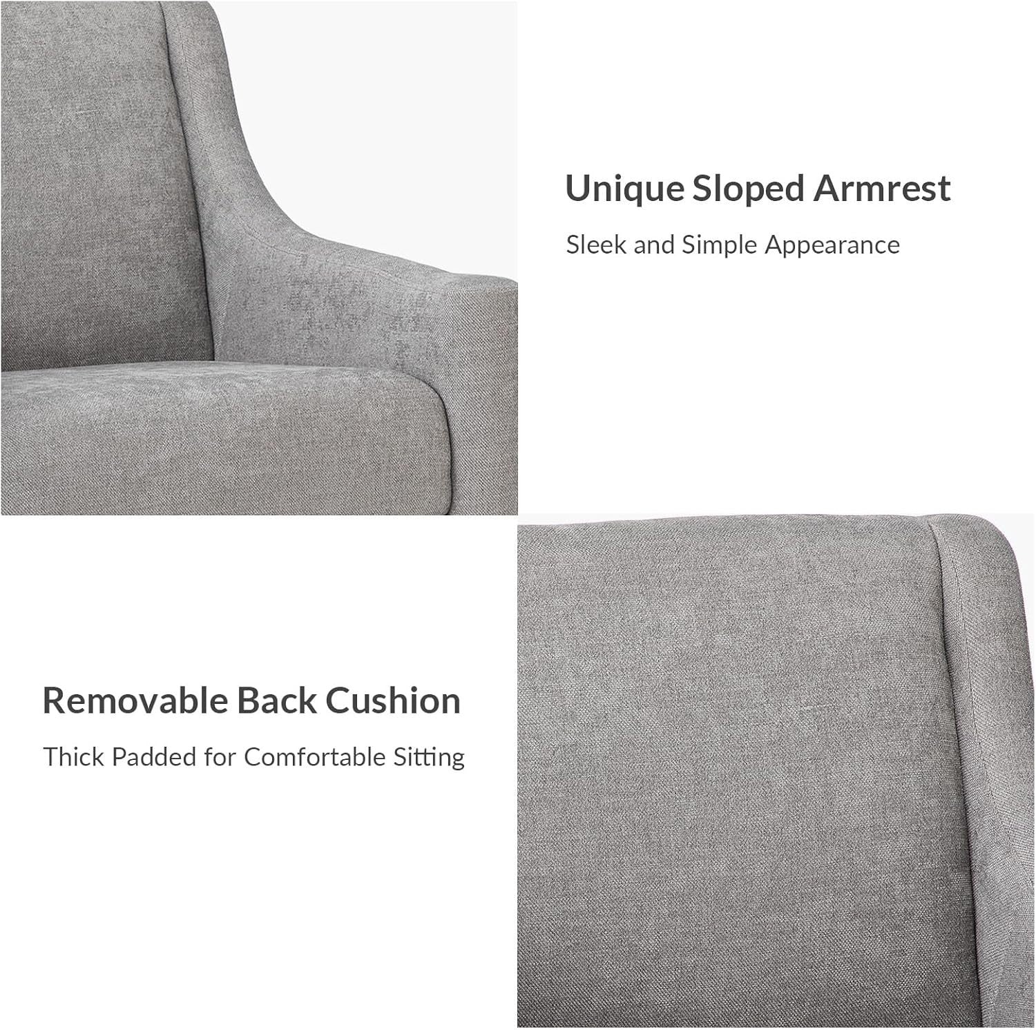 Set of 2 Grey Fabric Accent Chairs Upholstered Armchairs for Living Room.