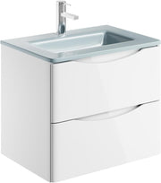 600mm Wall Hung Vanity Unit White Gloss with White Glass Basin Bathroom
