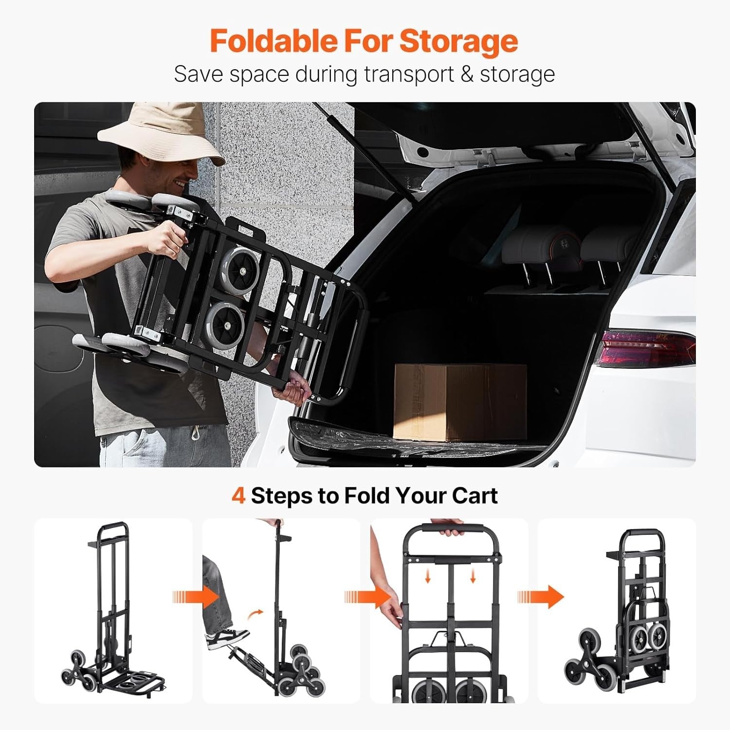460lb Stair Climbing Hand Truck Folding Heavy Duty Dual Handle Cart