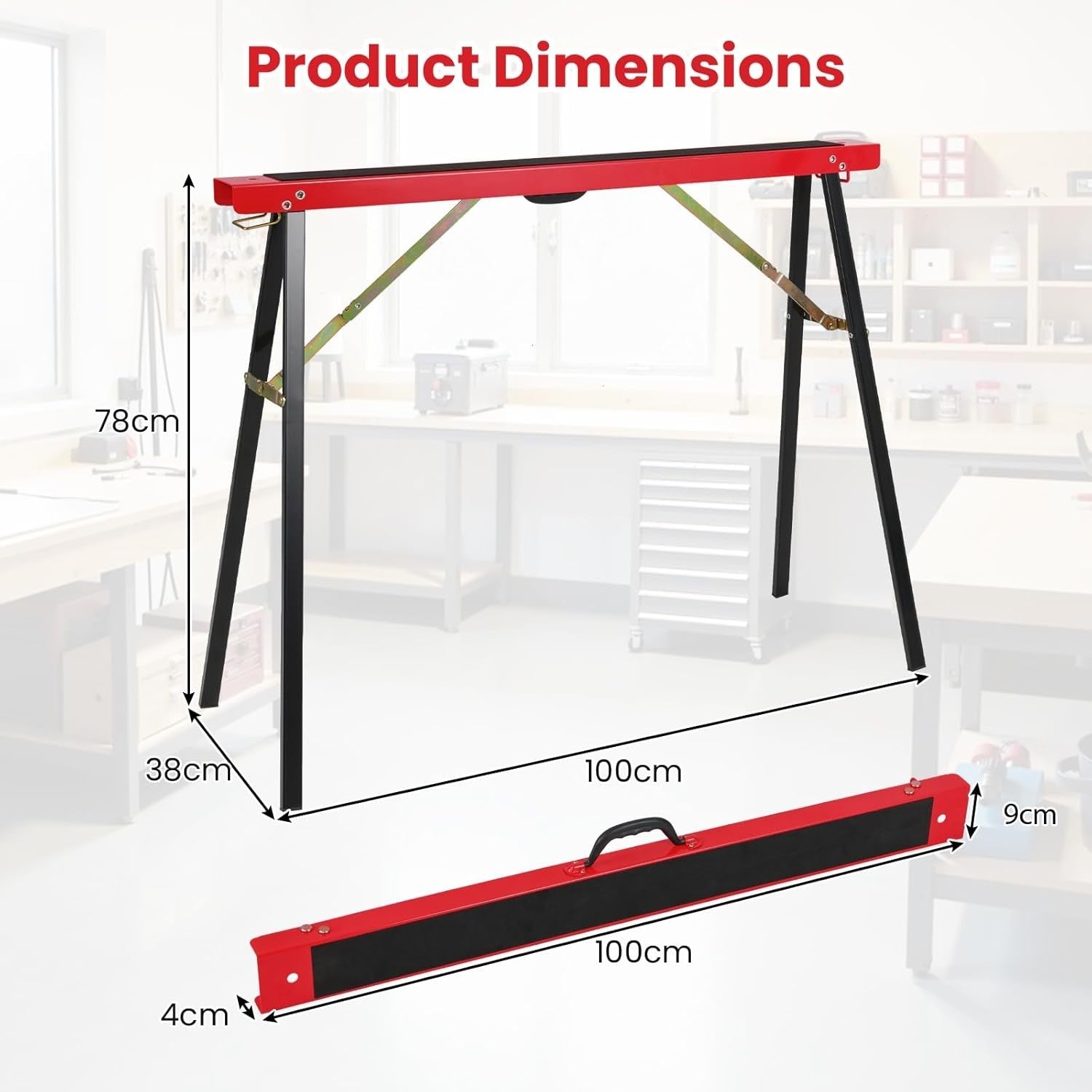 Folding Sawhorse Twin Pack Heavy Duty 375kg Non-Slip Metal Trestle Stands