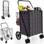 120L Folding Shopping Trolley with 6 Wheels & Removable Liner, Portable Cart