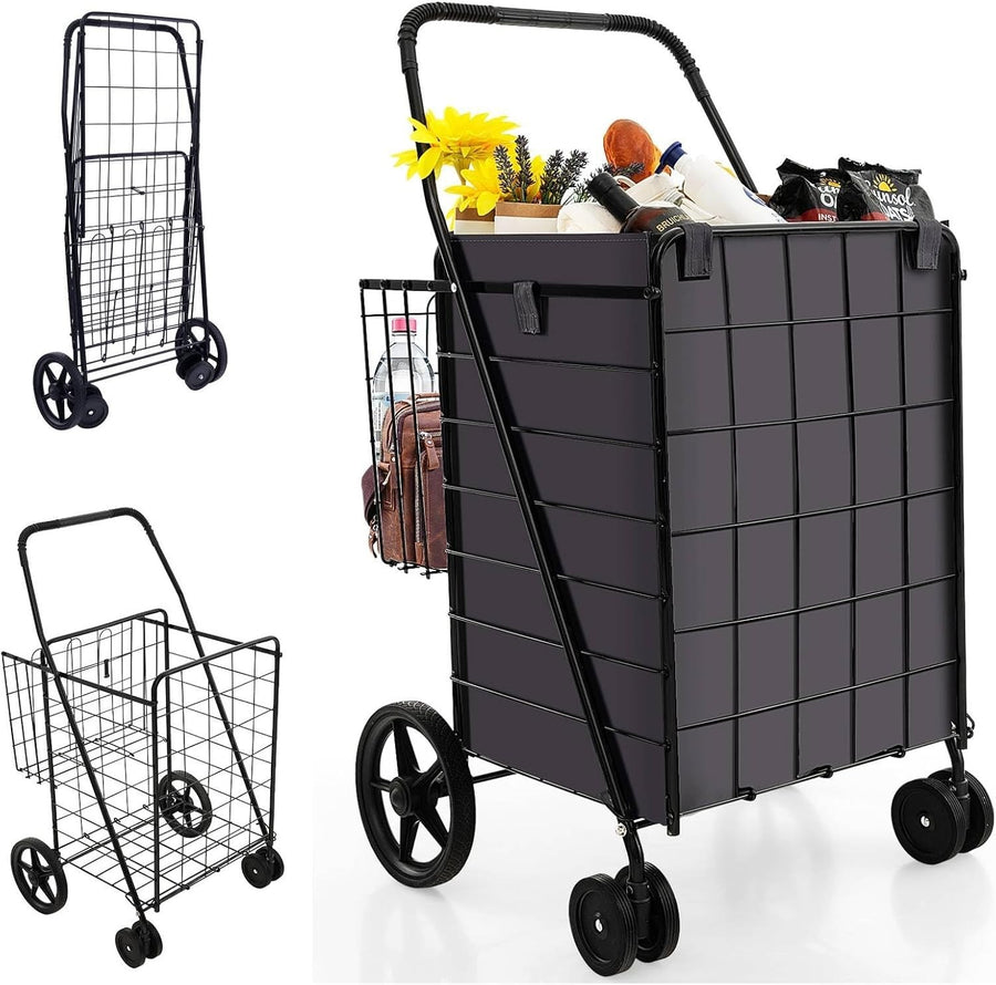 120L Folding Shopping Trolley with 6 Wheels & Removable Liner, Portable Cart