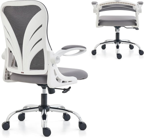 Ergonomic Folding Office Chair Mesh Back Lumbar Support Wide Seat White