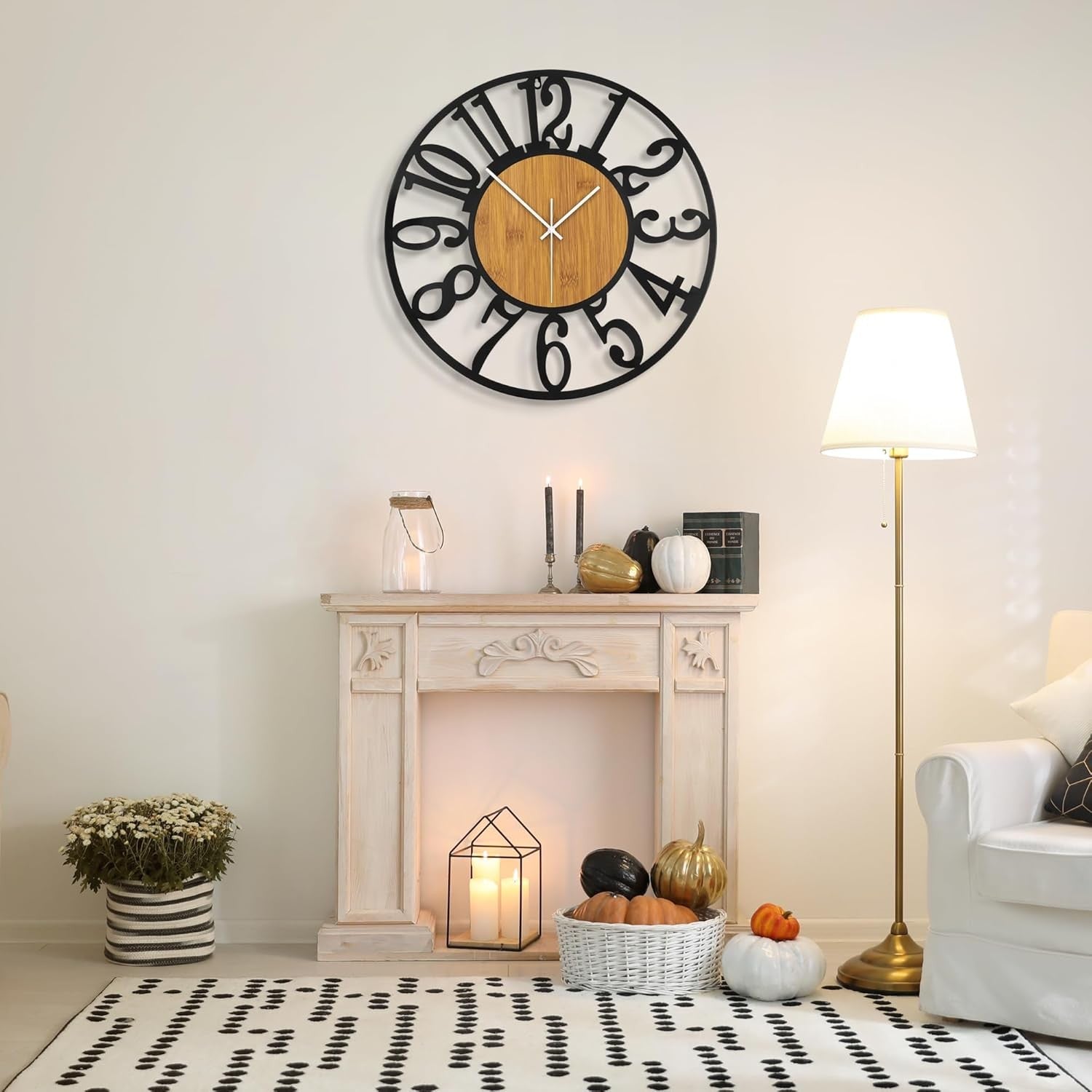Large 40cm Silent Wall Clock Modern Rustic Metal Wood Arabic  Decor