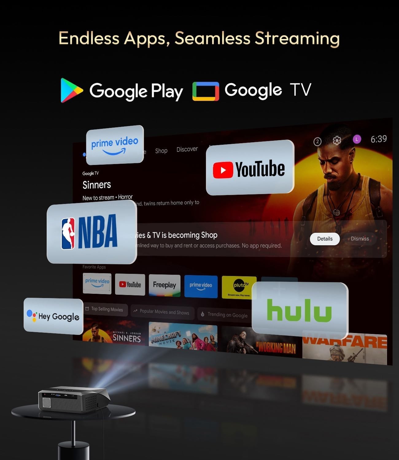 2300ANSI 4K Smart Projector Google TV WiFi6 Dolby NFC