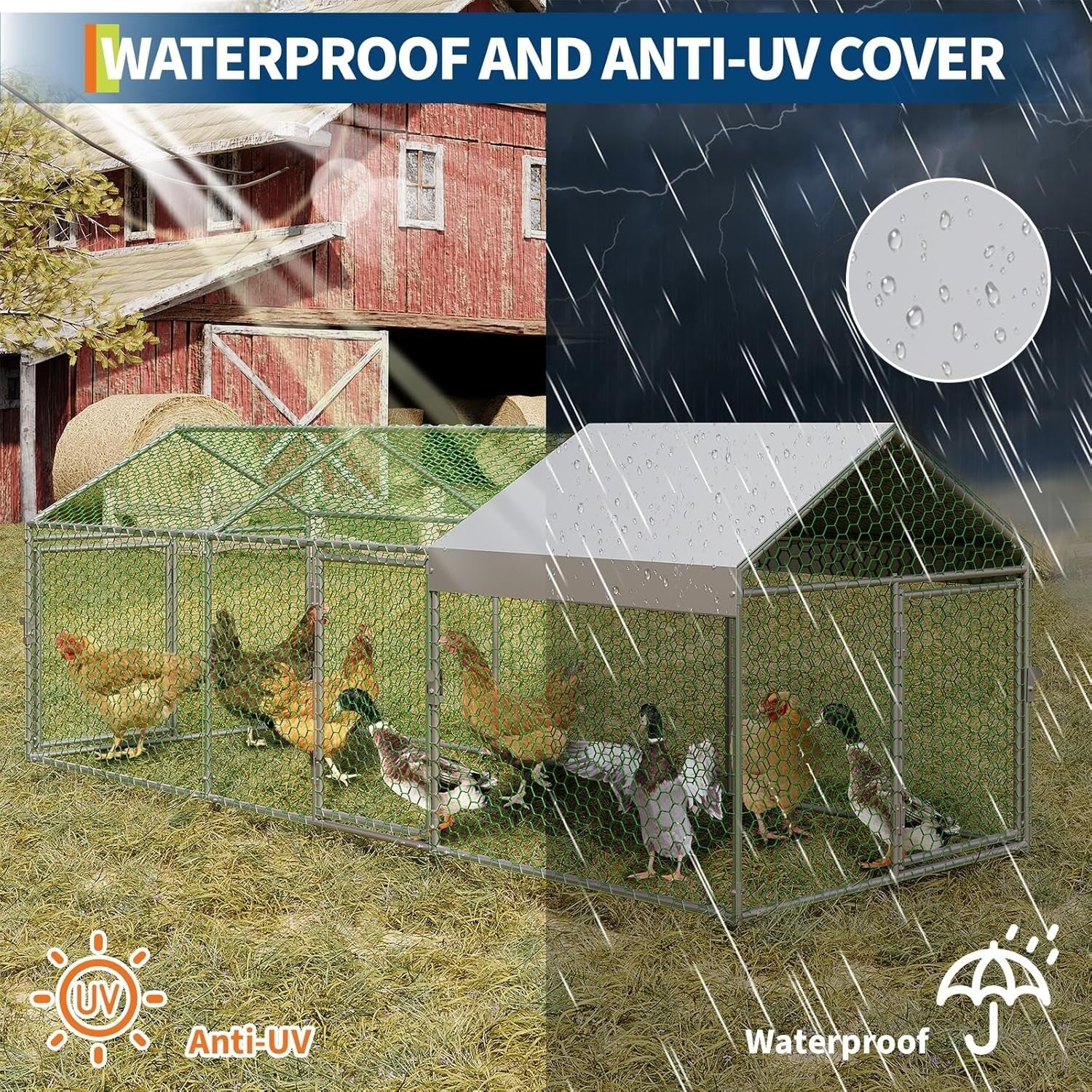 4m Walk In Galvanised Chicken Run Poultry Cage Cover Pen