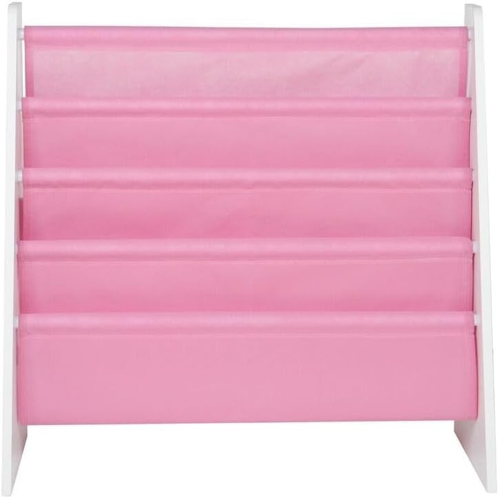 Kids 4 Tier Sling Bookshelf MDF & Fabric Book Storage Rack Pink
