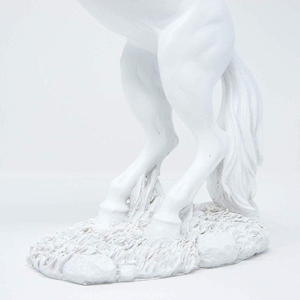White Rearing Horse Statue 31cm Resin Ornament Elegant Home Office Art Decor