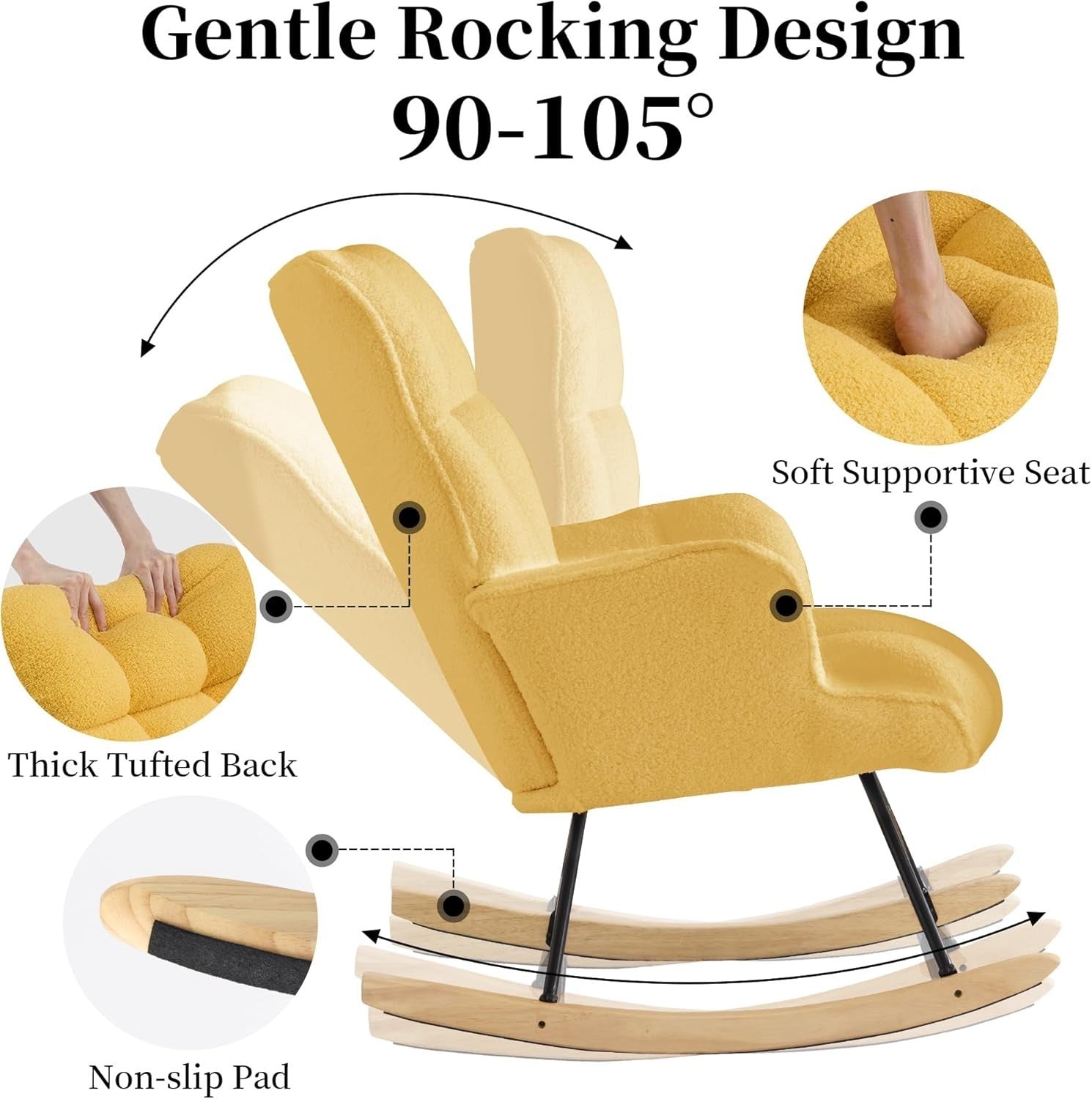 Teddy Rocking Chair Nursery Glider Armchair Adults Kids Room Yellow