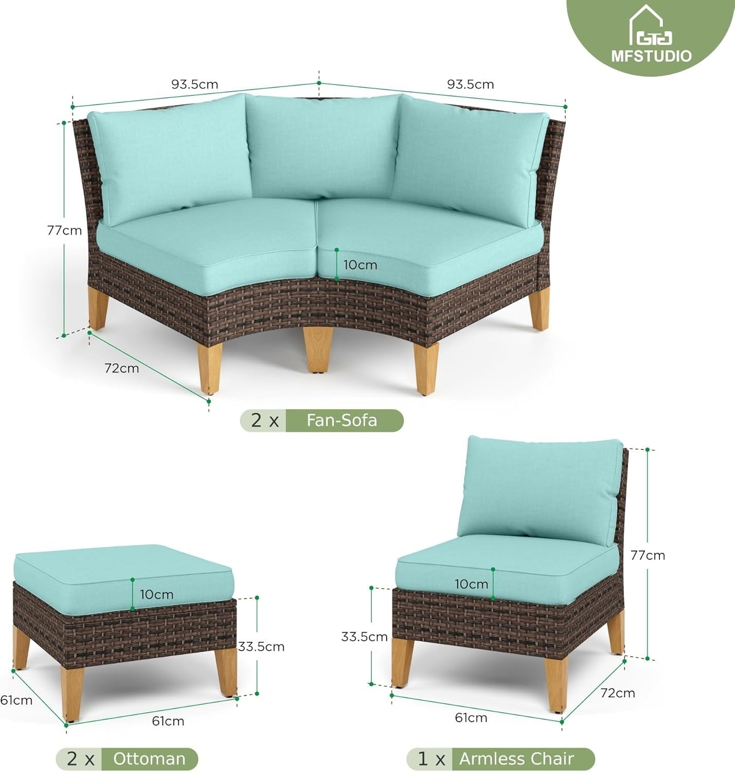 Outdoor Rattan Corner Sofa Set Waterproof Cushions Table Stool Garden Patio