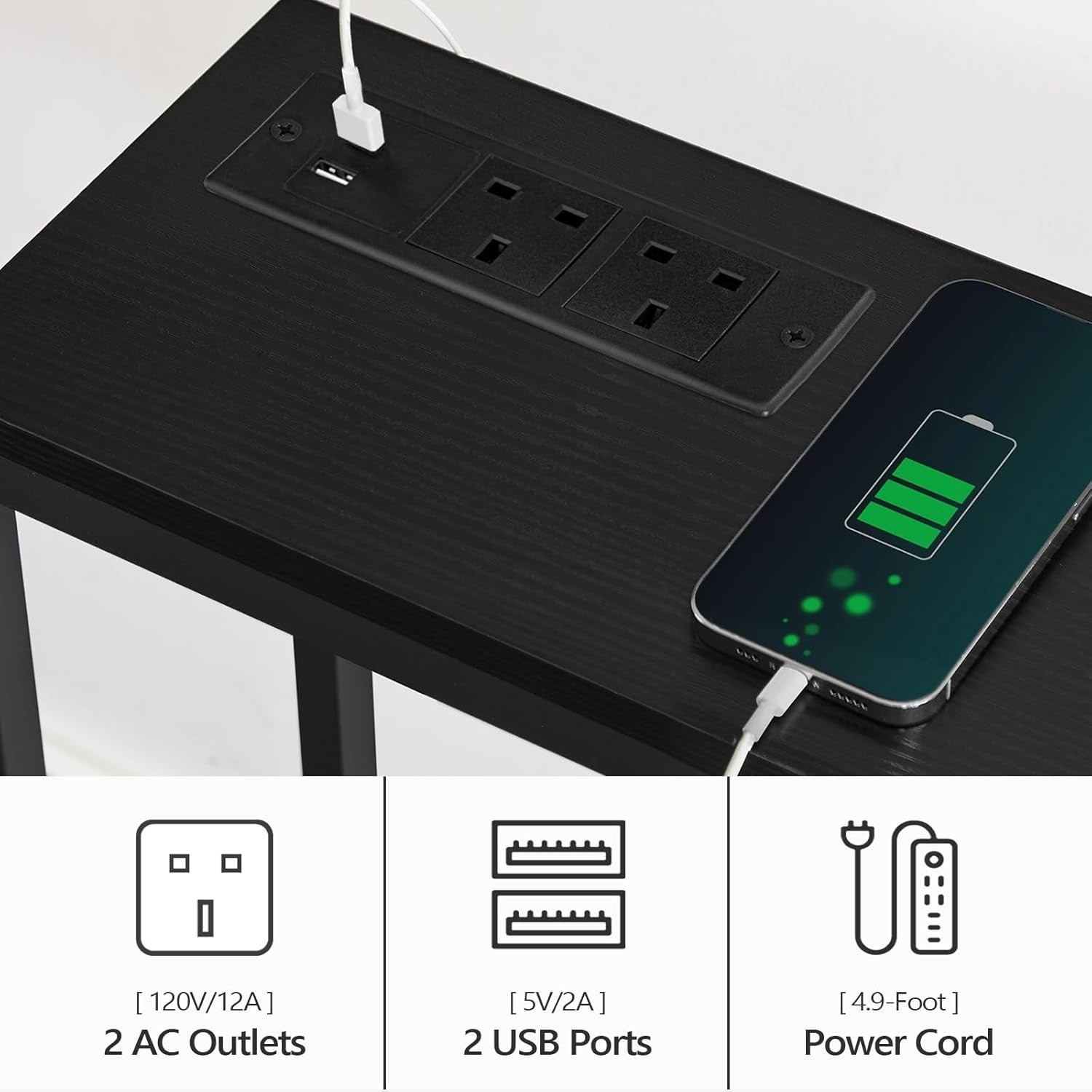 Narrow Console Table with Power Outlet USB Ports 180x20x80.5cm