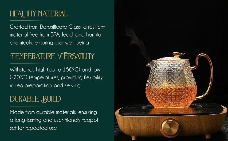 600ml Glass Teapot Set with 4 Tea Glasses Infuser Stovetop Safe