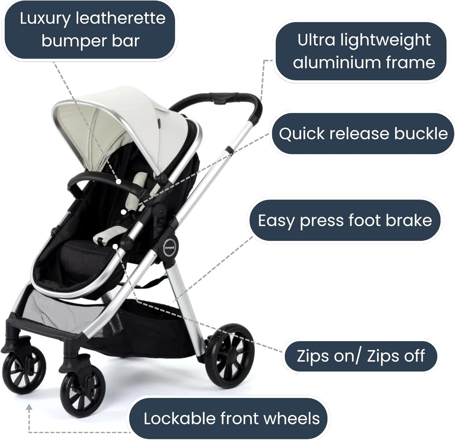 Silver 2 in 1 Baby Pram Pushchair Lightweight Foldable Carrycot