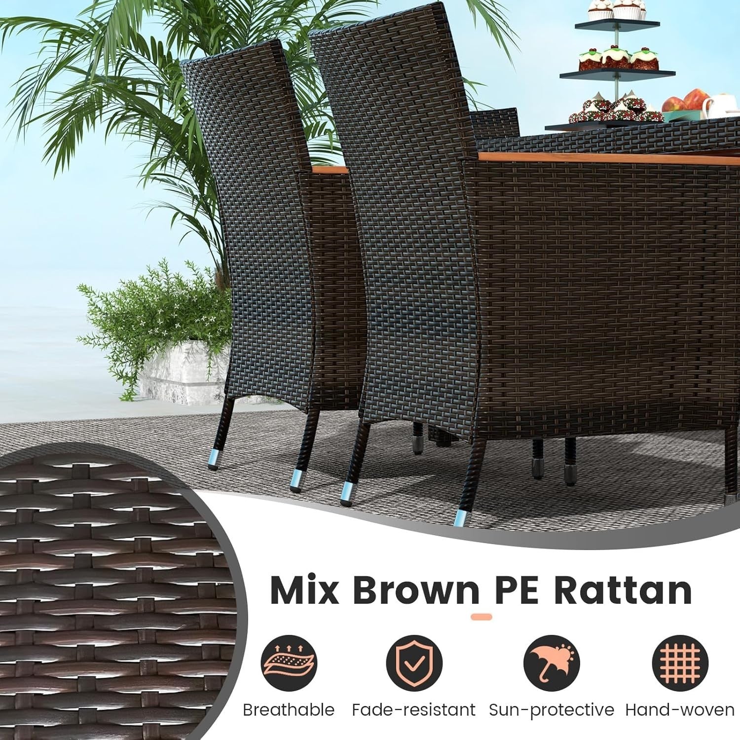 7PC Rattan Garden Dining Set Outdoor Table & Cushioned Chairs Patio