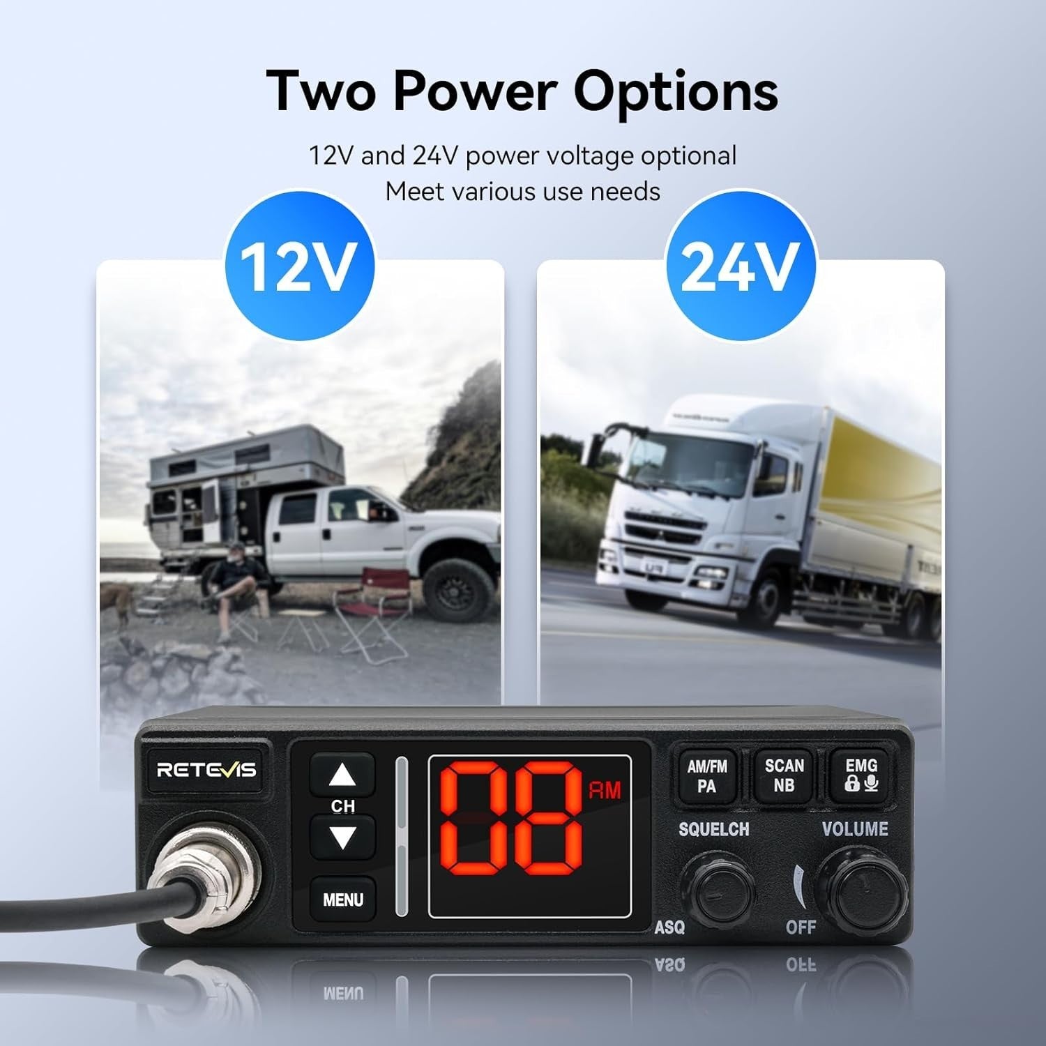 Portable 12/24V CB Radio Kit with Antenna, AM/FM, PA & VOX