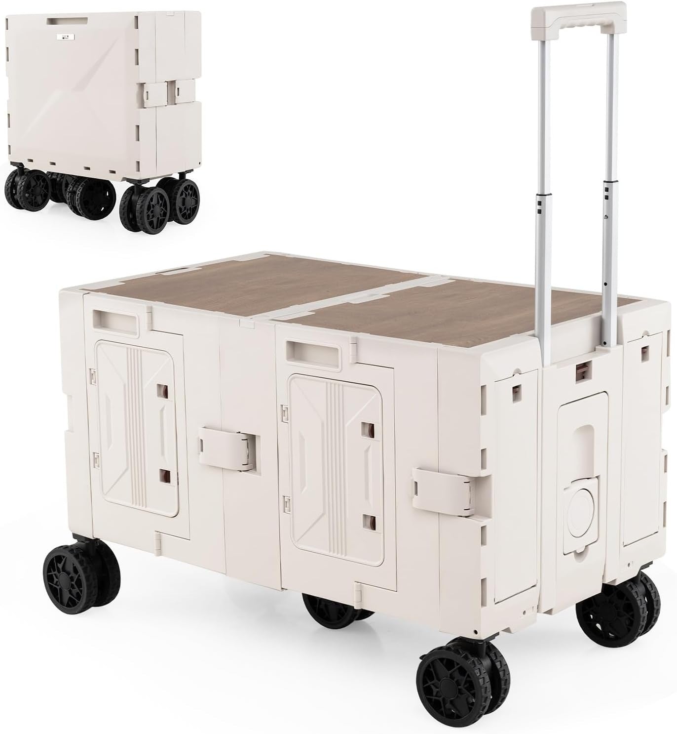 150L Folding Utility Trolley Cart Heavy Duty Wagon 5 Wheels Tabletop White