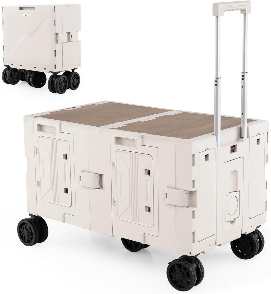 150L Folding Utility Trolley Cart Heavy Duty Wagon 5 Wheels Tabletop White