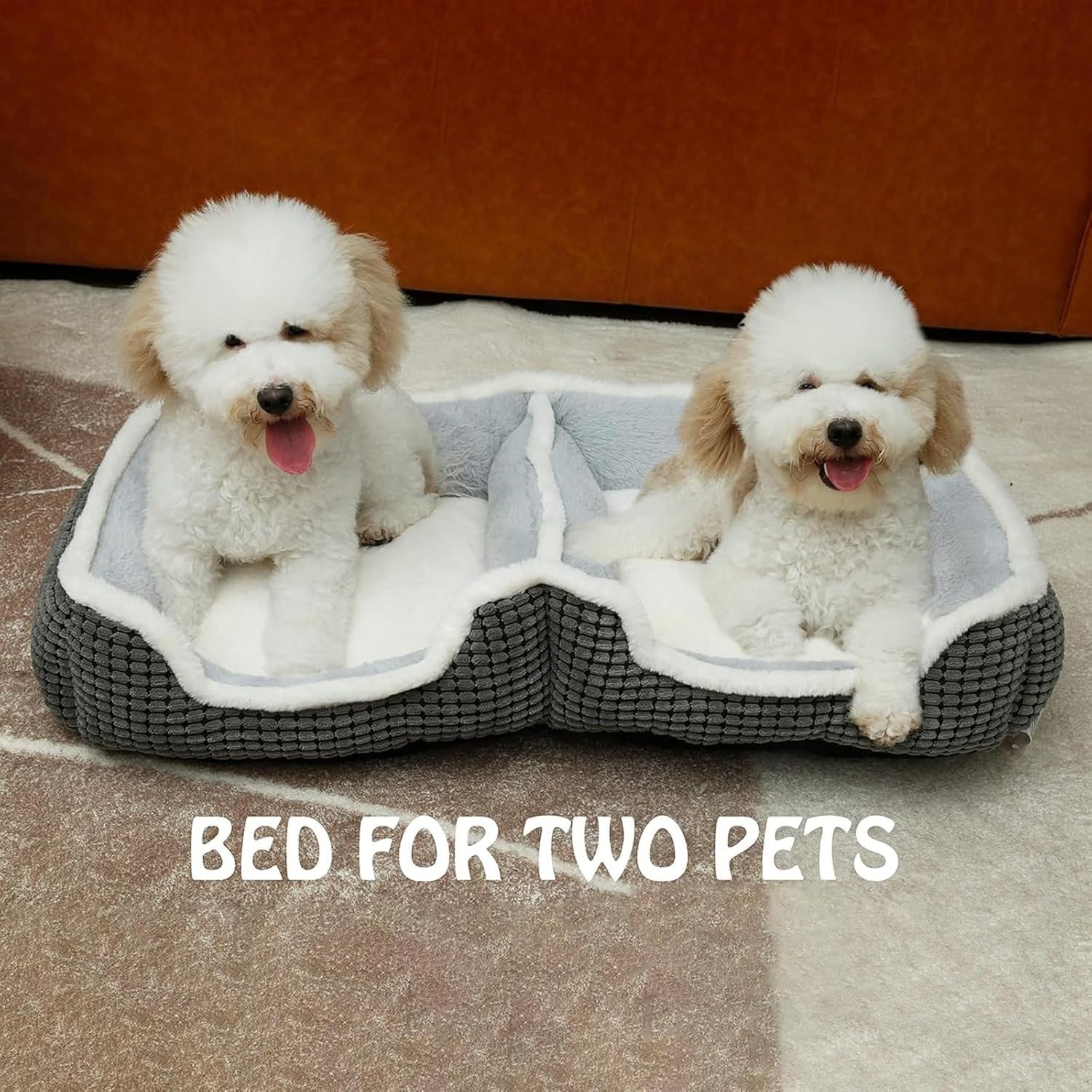 Washable Double Dog & Cat Bed Soft Plush Anti-Slip Bottom