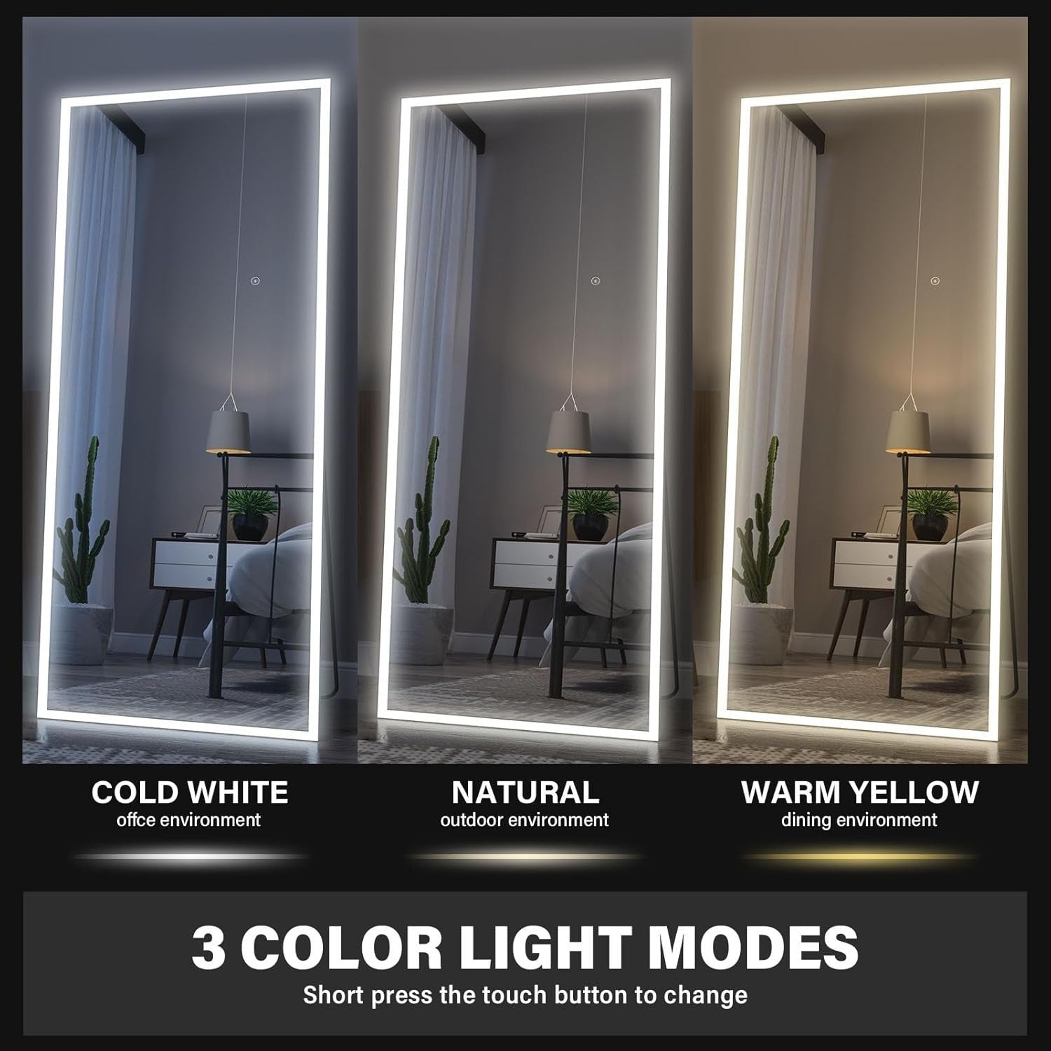 LED Full Length Mirror 165x60cm Wall Mounted Dimmable Standing Light