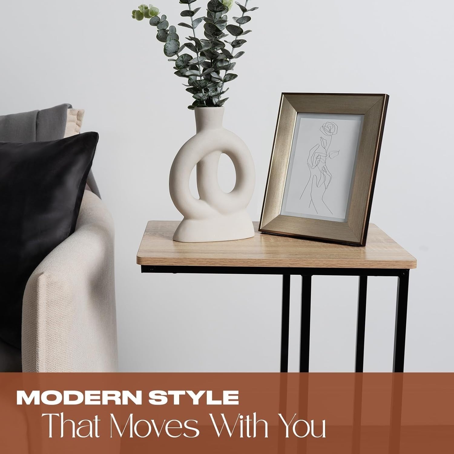 Space-Saving Light Wood C-Shaped Sofa Side Table – Multi-Use End Table