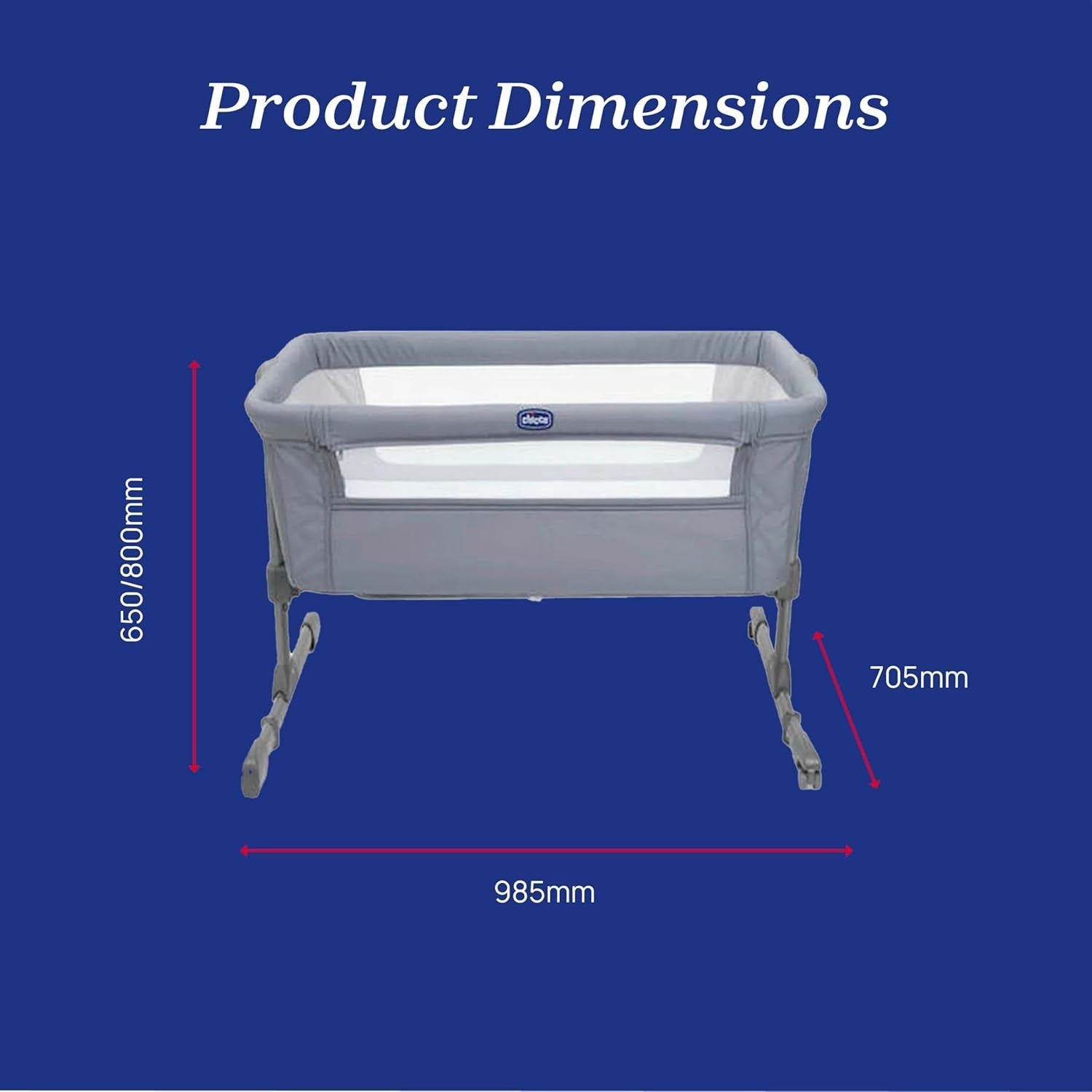 Next2Me Baby Bedside Crib Adjustable Height Travel Cot with Mattress 0-6M
