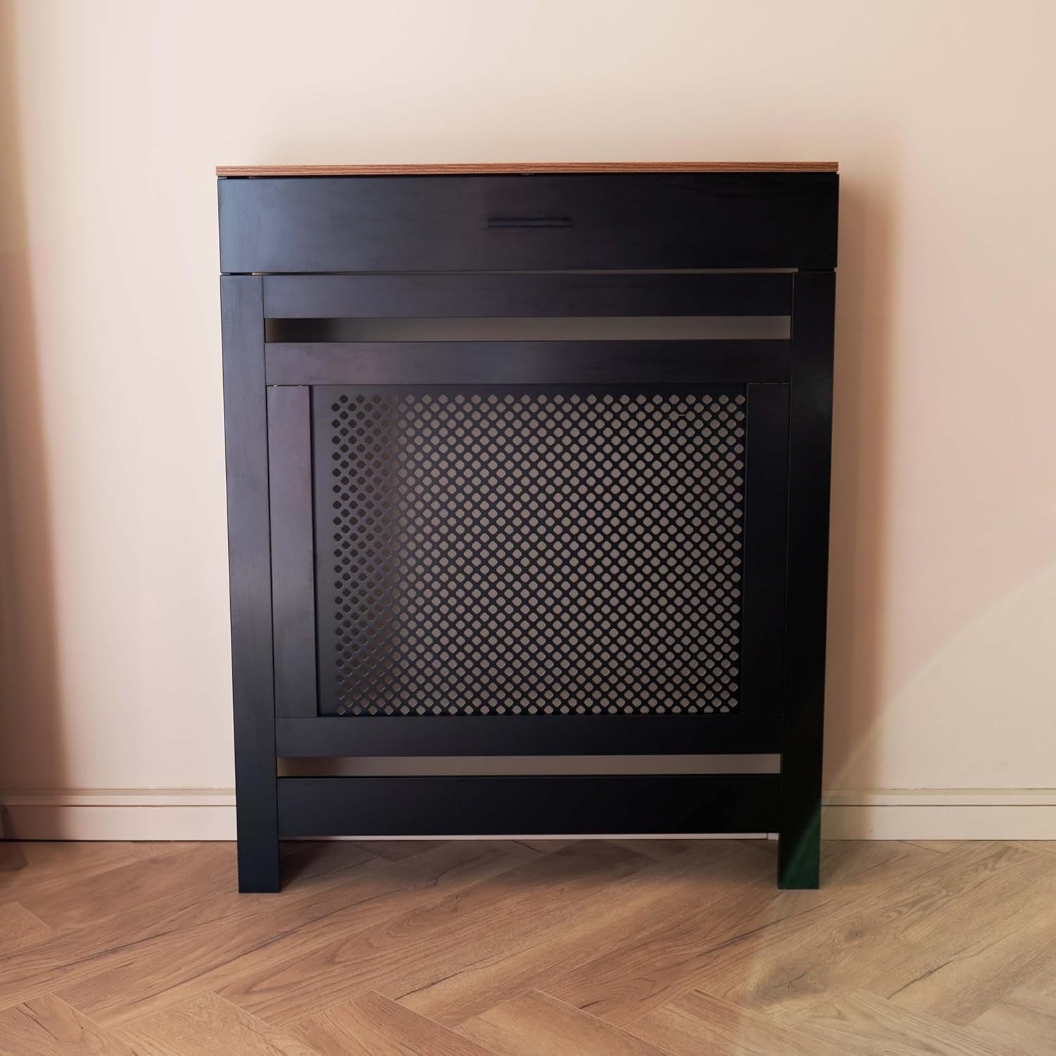 lack Radiator Cover with Drawer Diamond Slat W78xH96cm Modern Wooden Cabinet