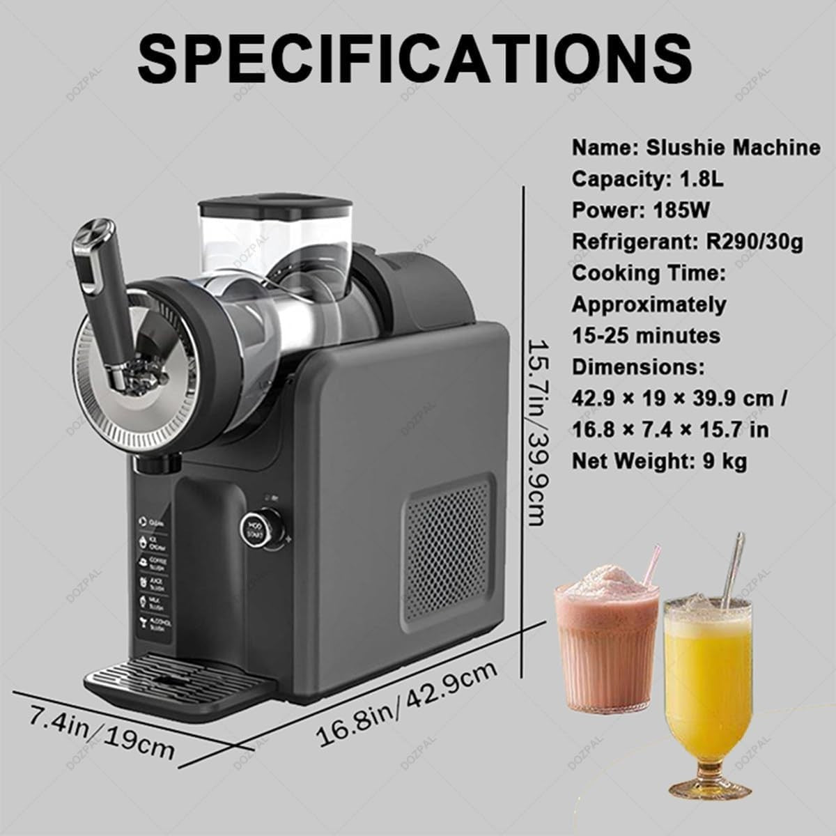 Professional Slush Machine 1.8L Frozen Drink Maker Self Cleaning Presets