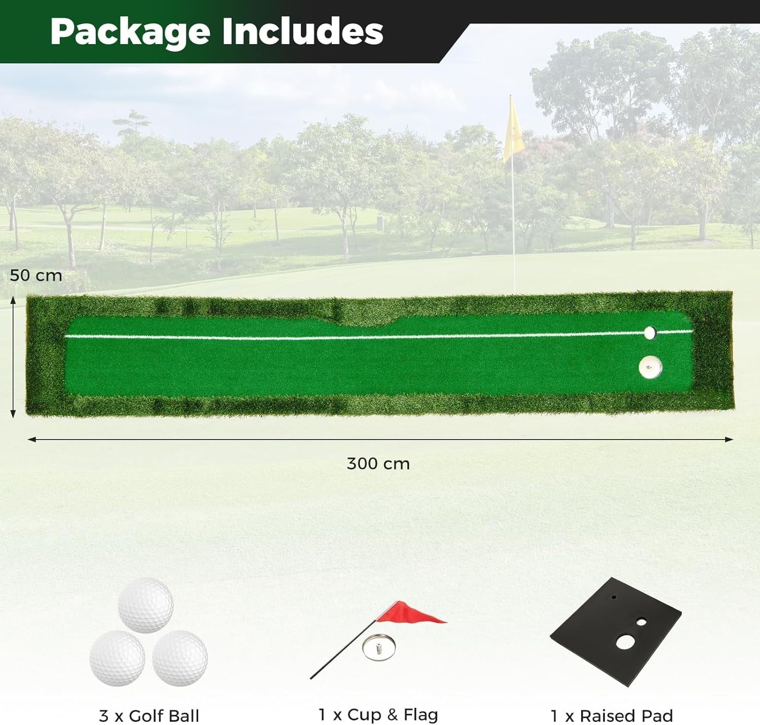 Golf Putting Green Mat 10ft Indoor Outdoor Practice Trainer 2 Holes Balls