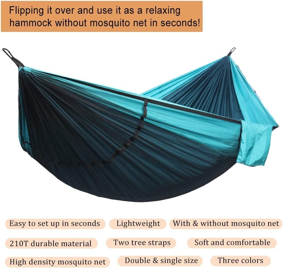 Camping Hammock with Mosquito Net – 500lb Rated, Double, Portable & Lightweight