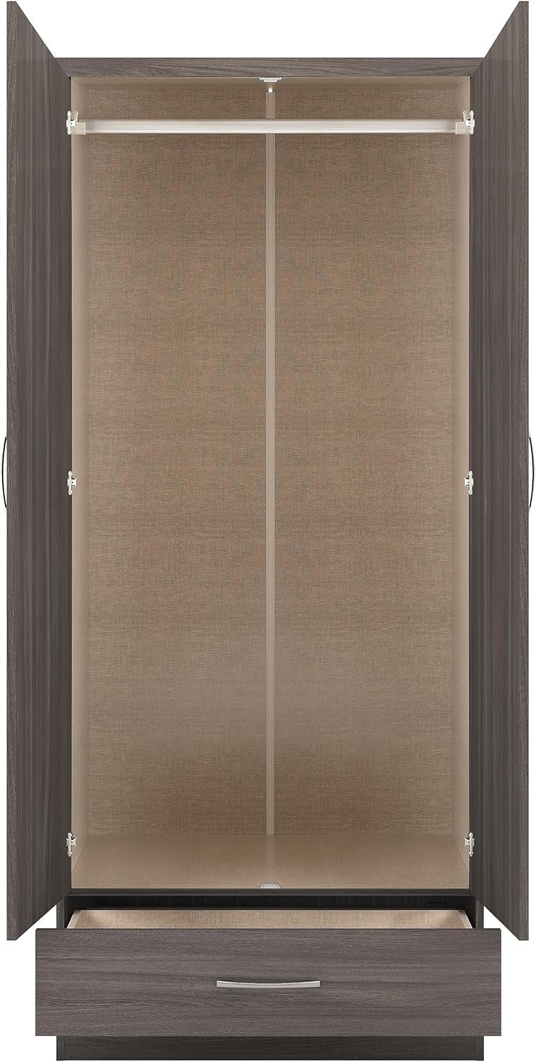 Black Mirror Wardrobe 2 Door 1 Drawer – Modern Bedroom Storage Unit