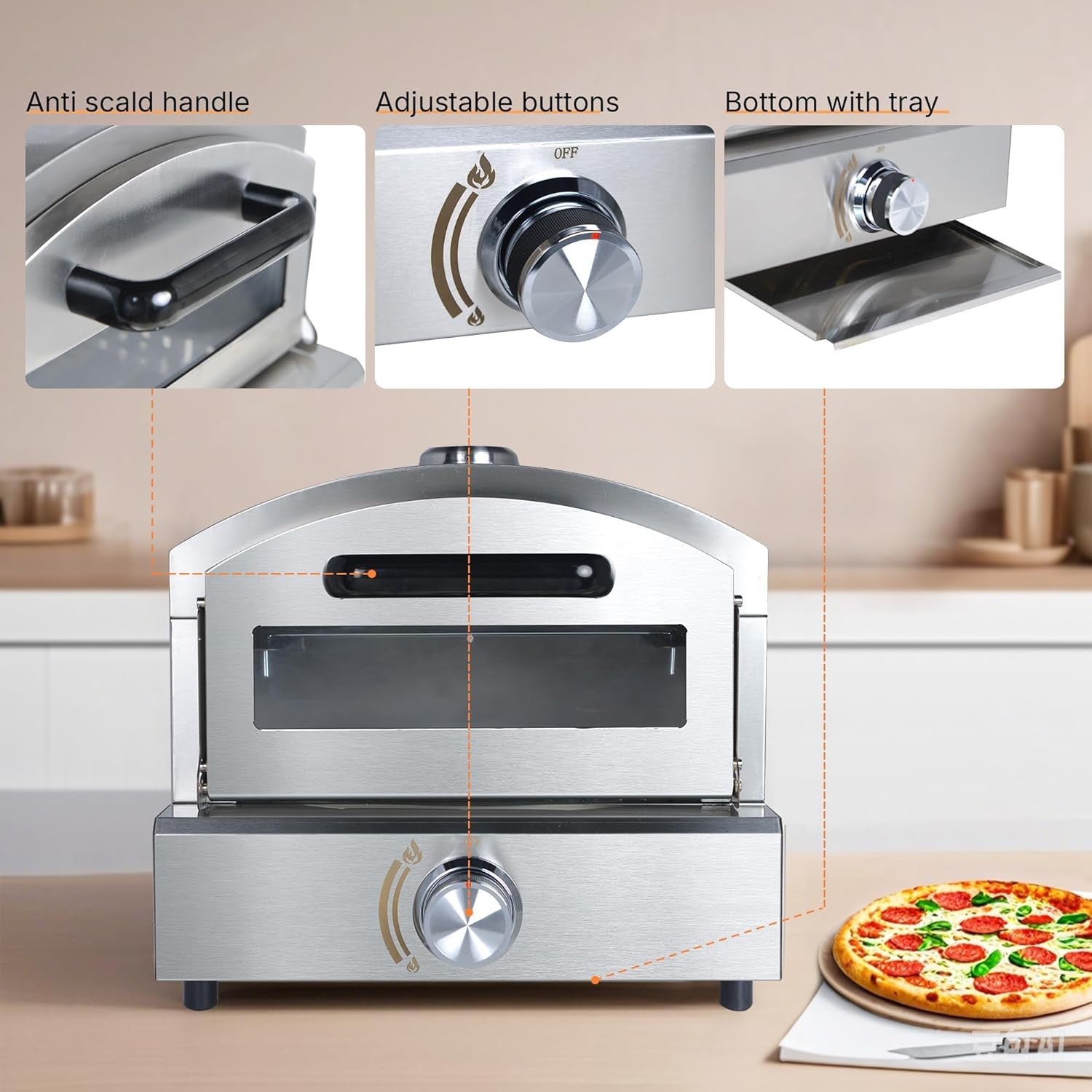 Commercial Gas Pizza Oven 13kg Stainless Steel 350°C BBQ Grill Outdoor