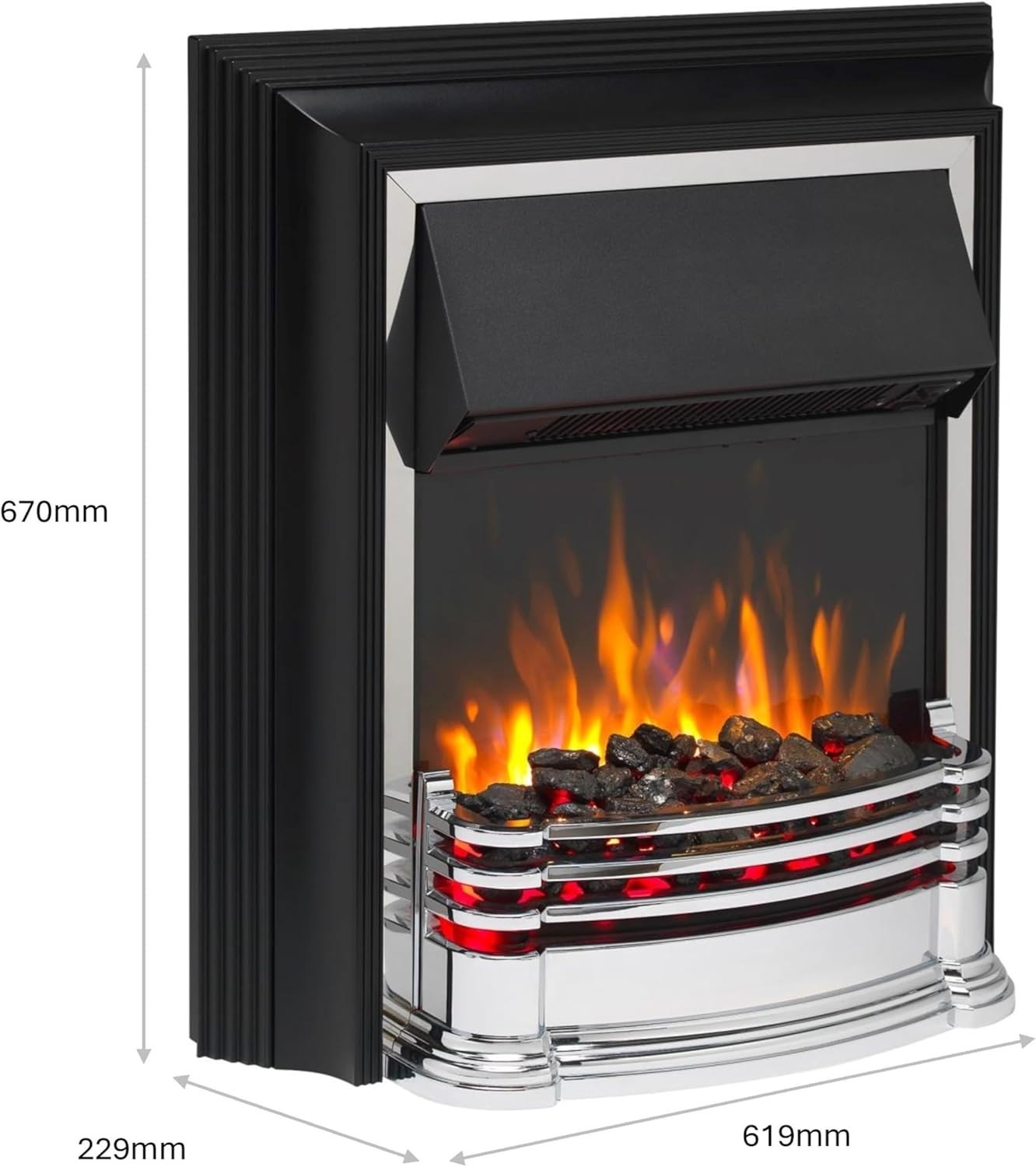 Chrome Electric Fireplace LED Flame Heater 2kW Freestanding Fire