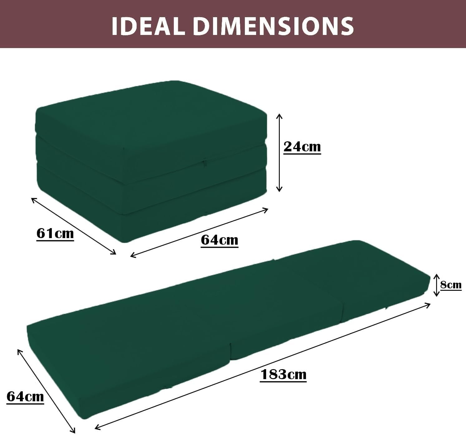 Foldable Foam Futon Mattress Chair Bed for Kids Adults Sleepover Lounge Green
