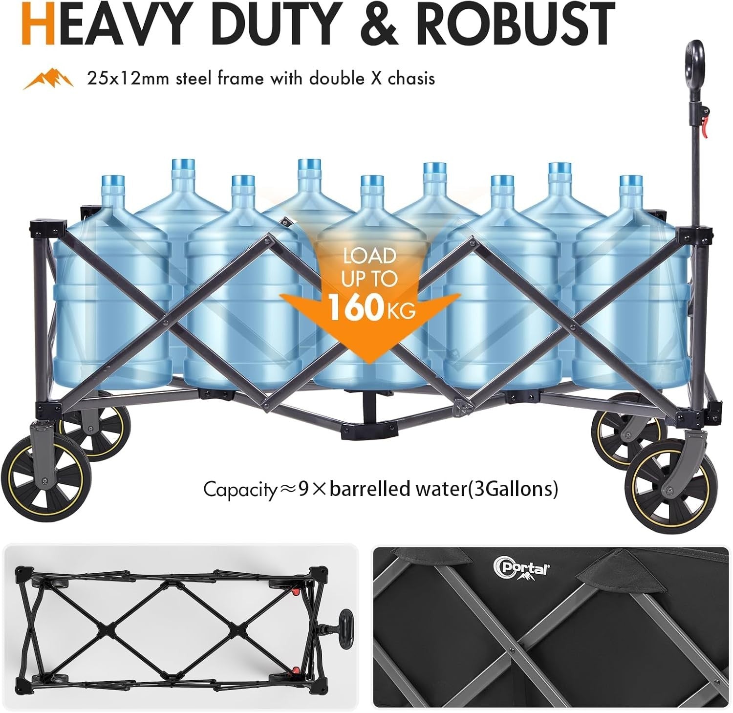 Black 300L XXL Folding Festival Trolley 160kg Heavy Duty Extra-Long Wagon