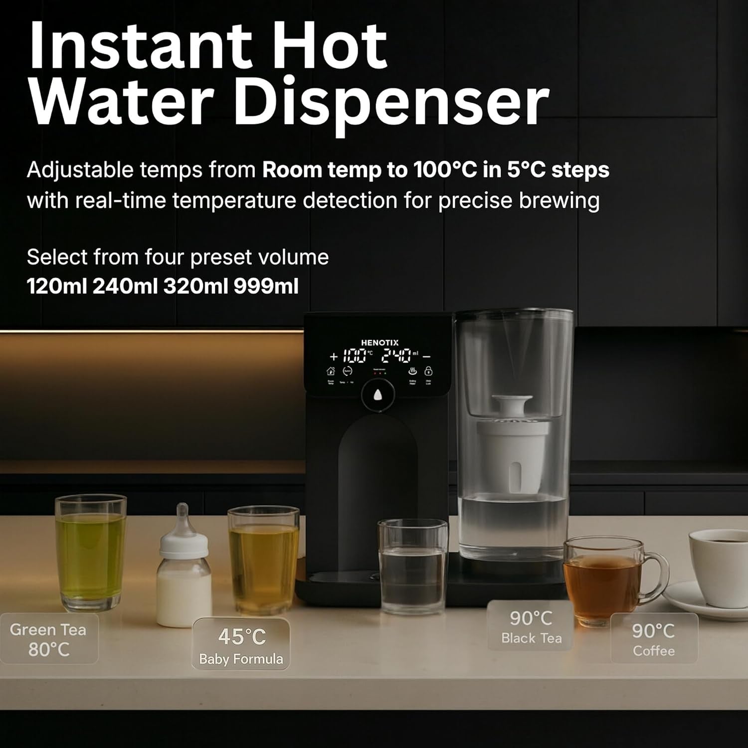 Instant Hot Water Dispenser 2.8L | Touch Screen Filter 12 Temp Presets